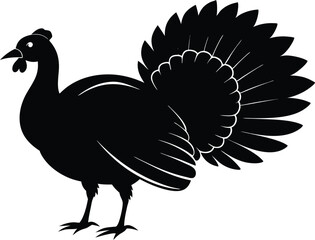 Turkey cock bird animal silhouette, wild turkey black silhouette vector art, thanksgiving turkey 
