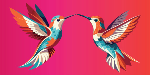 Obraz premium Humming bird or Colibri isolated vector illustration icon symbol sign design of flying birds with spread flittering wings Trendy vector print suitable for tee, tshirt, hooddie, mug etc