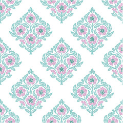 floral damask repeat pattern vector file block print floral medallion pattern boho style
