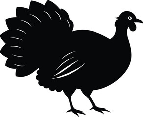 Turkey cock bird animal silhouette, wild turkey black silhouette vector art, thanksgiving turkey 
