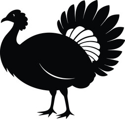 Turkey cock bird animal silhouette, wild turkey black silhouette vector art, thanksgiving turkey 
