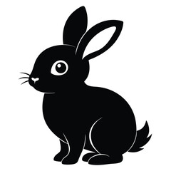 Flat Modern black cute Rabbit full body silhouette with white transparent background