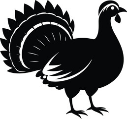 Turkey cock bird animal silhouette, wild turkey black silhouette vector art, thanksgiving turkey 
