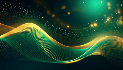 Abstract background, green and gold particle, banner illustration.