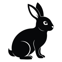Flat Modern black cute Rabbit full body silhouette with white transparent background