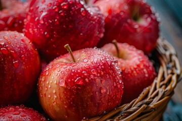 Fresh Red Apples in a Wicker Basket