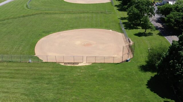 Pull away shot of baseball field aerial 4k
