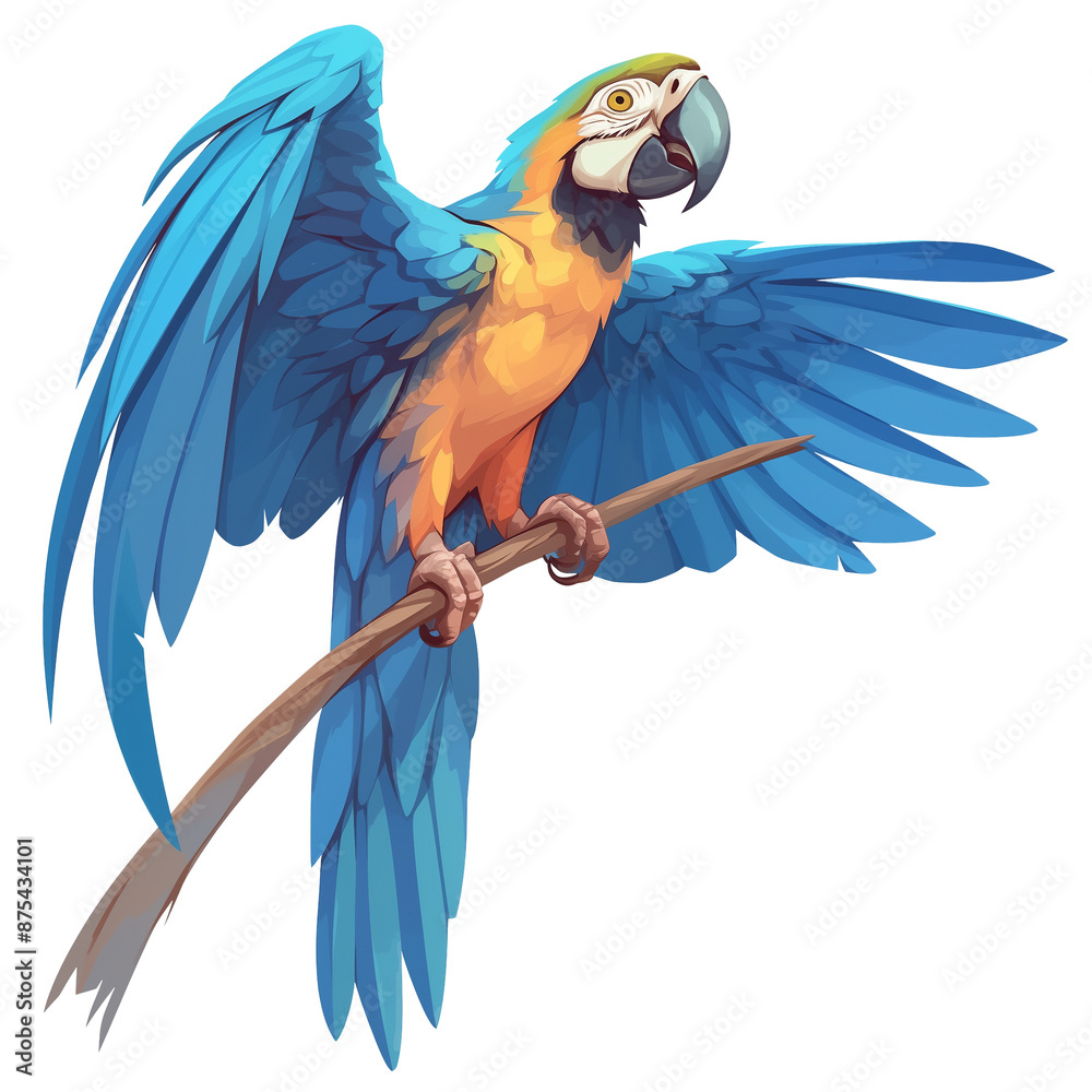 Wall mural bright parrot illustration on transparent background. ai generative