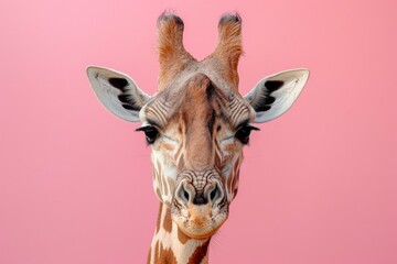 Fototapeta premium Giraffe Portrait on Pink Background