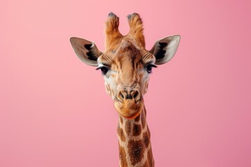 Fototapeta premium Giraffe Portrait on Pink Background