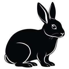 Flat Modern black cute Rabbit full body silhouette with white transparent background