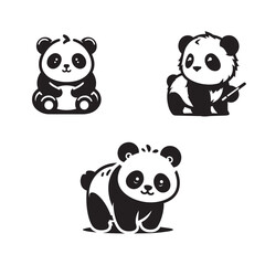 Obraz premium panda set silhouette png,panda bear silhouette clipart ,panda set silhouette tattoo ,panda set silhouette outline ,panda face set&nbsp;silhouette&nbsp;