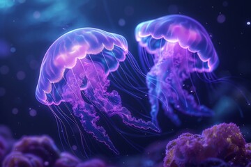 Obraz premium Bioluminescent Jellyfish Underwater