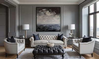 Serene living room with a blank canvas on the wall