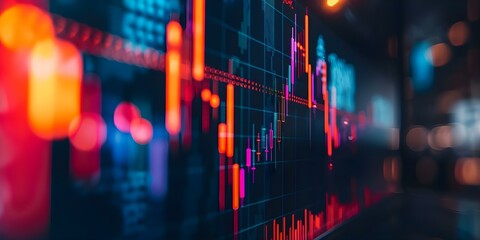 Vibrant Closeup Stock Chart with Wall Street Sign Silhouette. Concept Stock Market Analysis, Wall Street Sign, Vibrant Closeup, Silhouette, Financial Growth