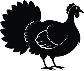 Turkey cock bird animal silhouette, wild turkey black silhouette vector art, thanksgiving turkey 
