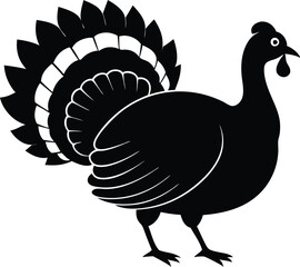 Turkey cock bird animal silhouette, wild turkey black silhouette vector art, thanksgiving turkey 
