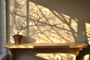 Sunlit Shadows of Branch on Wall