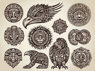 mayan aztec totems and animals with ethnic patterns
