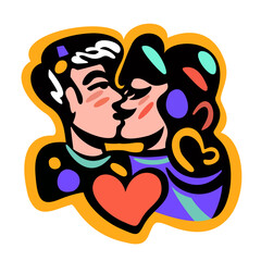 Kissing couple. Bright isolated illustration.