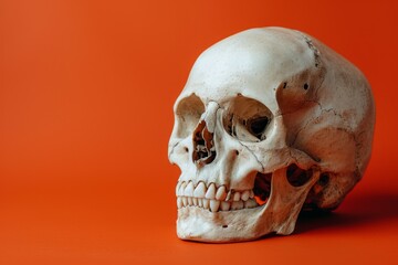 Obraz premium Human Skull on Orange Background