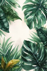 Tropical leaves frame on light background, perfect for botanical and nature themes, adding a lush and vibrant touch to designs and artworks.