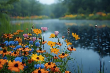 Flowers on the lake