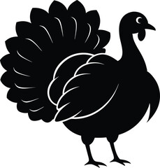 Turkey cock bird animal silhouette, wild turkey black silhouette vector art, thanksgiving turkey 
