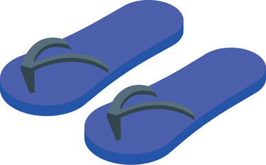 This isometric illustration features a pair of blue flip flops, evoking a sense of relaxation and leisure associated with summer vacations
