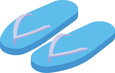 Pair of blue flip flops is laying on the ground, representing the concept of summer vacation