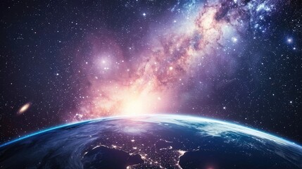 Obraz premium Stars shining in space Earth and its moon Background of a galaxy