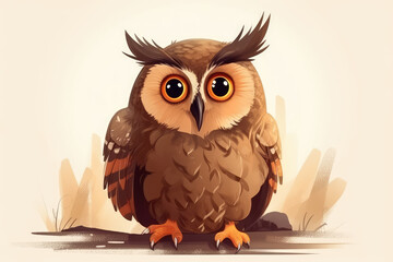 Cute cartoon brown eagle owl