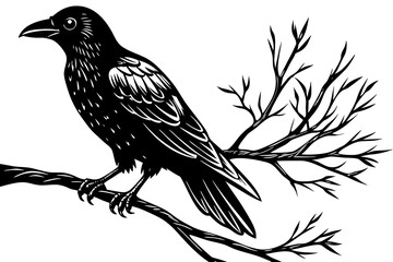 Obraz premium crow in tree silhouette vector illustration