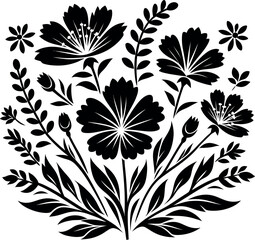 decorative Floral design Silhouette Motif Pattern, Flower design elements silhouette pattern black and white