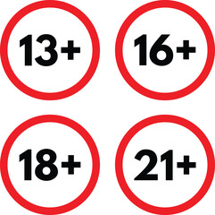 Age limit sign set . Age restriction icons . Vector illustration