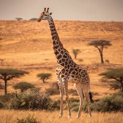 Obraz premium Giraffe in the savannah wild life nature concept environment herbivore