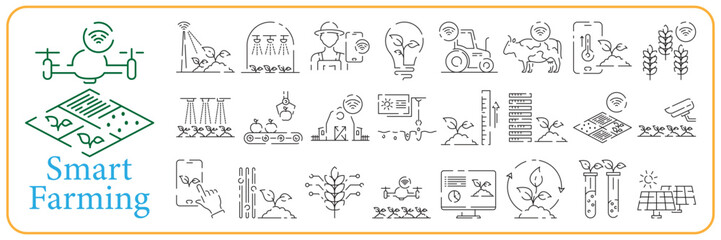 Smart farm line icon set, smart farming and agriculture icon or sign, vector