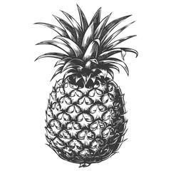 Obraz premium Hand-Drawn Monochrome Pineapple Illustration, Detailed Botanical Sketch