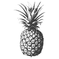 Monochrome Hand-Drawn Pineapple Illustration: Rustic Tropical Fruit Design