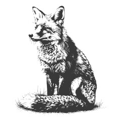 Fototapeta premium Elegant Red Fox in Monochrome, Hand-Drawn Illustration