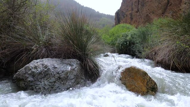 Hiking trail of Sabina over Monachil river in Monachil, Granada, Spain