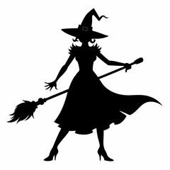 Halloween Broomstick ,Witch with Broomstick silhouette vectort  art,witch with a broom vector