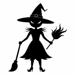 Halloween Broomstick ,Witch with Broomstick silhouette vectort  art,witch with a broom vector