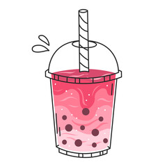 Pink bubble tea isolated on a white background.
