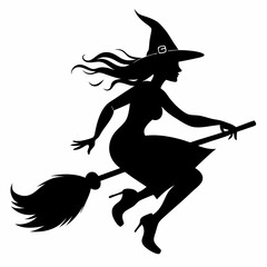 Halloween Broomstick ,Witch with Broomstick silhouette vectort  art,witch with a broom vector