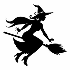 Halloween Broomstick ,Witch with Broomstick silhouette vectort  art,witch with a broom vector