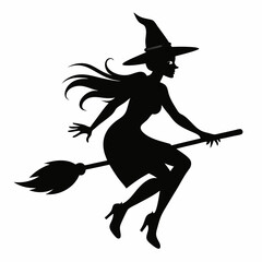 Halloween Broomstick ,Witch with Broomstick silhouette vectort  art,witch with a broom vector