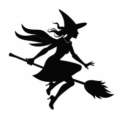 Halloween Broomstick ,Witch with Broomstick silhouette vectort  art,witch with a broom vector