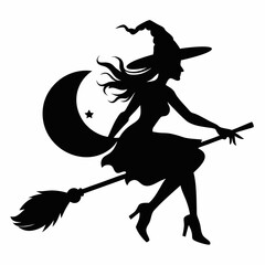 Halloween Broomstick ,Witch with Broomstick silhouette vectort  art,witch with a broom vector