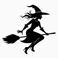 Halloween Broomstick ,Witch with Broomstick silhouette vectort  art,witch with a broom vector